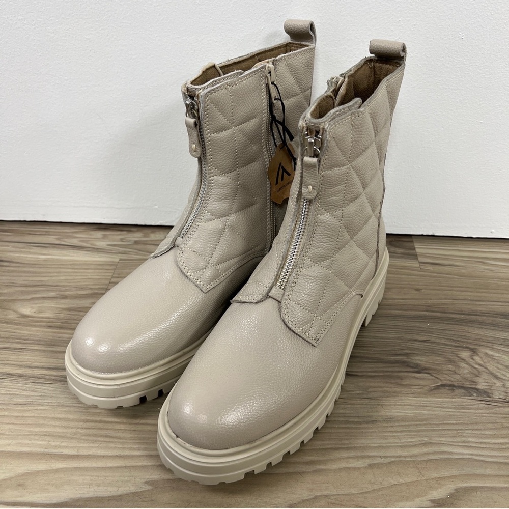 Alberto Torresi Zip Up Quilted Leather Boots beige Women’s size 9 NWOB